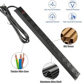 Bosonshop Surge Protector Power Strip with Outlets and USB Charging Ports 6-Foot Cord for Home, Office -Black (1, 12 outlets) - KM3727
