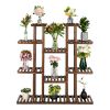 6-Story 11-Seat Multifunctional Carbonized Wood Plant Stand Vertical Shelf Flower Display Rack Holder - Wood