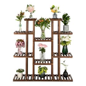 6-Story 11-Seat Multifunctional Carbonized Wood Plant Stand Vertical Shelf Flower Display Rack Holder - Wood