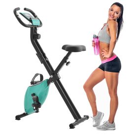Folding Stationary Upright Indoor Cycling Exercise Bike with Resistance Bands - Tiffany Blue