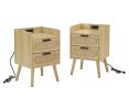 Rattan nightstand with socket side table natural handmade rattan(2PC; Natural ; 15.55''W*13.78''D*23.82''H) - Golden