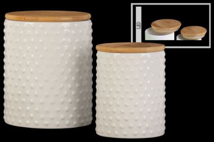 Round Ceramic Canister With Pimpled Pattern; Set of 2; White; DunaWest - Default