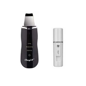 Ultrasonic Skin Scrubber Skin Peeling Extractor Facial Deep Cleaning Beauty Device + Skin Rejuvenation Nano Face Mist Steamer 40 - Black and Sprayer