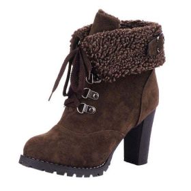 Winter Lace-Up High Thick Short Boots Shoes Women - A - 35