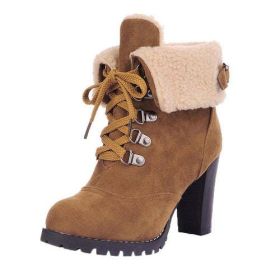 Winter Lace-Up High Thick Short Boots Shoes Women - B - 36