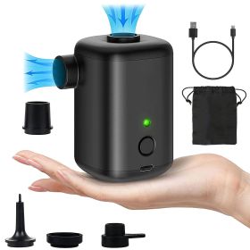 Portable Electric Air Pump for Inflatables Air Mattress Raft Bed Boat Pool Vacuum Storage Bag Quick Inflate Deflate USB Rechargeable Pump - Black