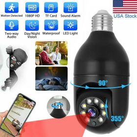 360° Light Bulb WiFi Camera Wireless Home Security Cam Waterproof IR Night Smart - Black