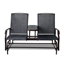 2-Person Outdoor Glider Bench;  Patio Glider Bench with Center Side Table;  Loveseat Glider Chair for Porch;  Garden;  Poolside;  Balcony - Gray