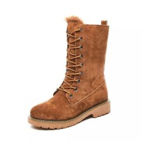 Winter Fur Snow Boots Women's Suede Leather Short Plush Oxford - 36 - Brown