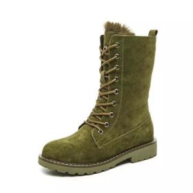 Winter Fur Snow Boots Women's Suede Leather Short Plush Oxford - 35 - Green