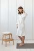 Waffle Linen Bathrobe with Hoodie in White - King Size - Greyish Green