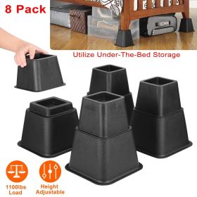 8Pcs Furniture Risers 500kg 1100lbs Capacity Bed Lifters Adjustable Couch Table Chair Risers - Black