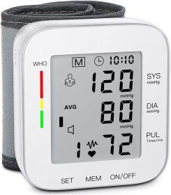 Blood Pressure Monitor Wrist Bp Monitor Large LCD Display Adjustable Wrist Cuff 5.31-7.68inch Automatic 90x2 Sets Memory for Home Use - white