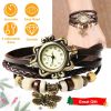 Vintage Women's Watch Bohemian Handmade Leather Watch Quartz Wrist Watch Fashion - Brown