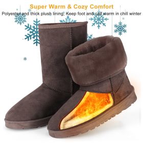 Women Ladies Snow Boots Waterproof Faux Suede Mid-Calf Boots Fur Warm Lining Shoes - Chocolate - 10