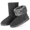 Women Ladies Snow Boots Waterproof Faux Suede Mid-Calf Boots Fur Warm Lining Shoes - Grey - 6