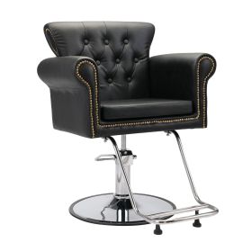 Barber Chair Salon Chair For Hair Stylist With Rivet - black - black