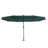 15FT Patio Double-Sided Umbrella with Solar LED Lights, Outdoor Market Umbrella with 48 Solar Powered LED Lights & Crank - green