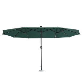 15FT Patio Double-Sided Umbrella with Solar LED Lights, Outdoor Market Umbrella with 48 Solar Powered LED Lights & Crank - green
