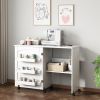 Folding Sewing Craft Cart&Sewing Cabinet Miscellaneous Sewing Kit Art Desk with Storage Shelves and Lockable Casters-White - white