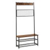 (Clearance) Coat Rack Shoe Bench;  Storage Bench;  Wood Look Furniture with Metal Frame;  3-in-1 Design - black / wood color