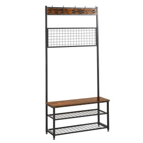 (Clearance) Coat Rack Shoe Bench;  Storage Bench;  Wood Look Furniture with Metal Frame;  3-in-1 Design - black / wood color