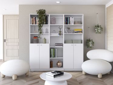 Acres 3 Piece Home Bookcase set, 67" Wide with 11 Shelves and Two Double-Door Cabinet , Living Room Set White - as Pic