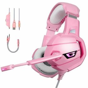 K5 Pink Gaming Headset for PS4 Xbox One PC Laptop with Noise Cancelling Mic - Pink