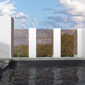 6.33 ft. H x 3.93 ft. W Laser Cut Metal Privacy Screen;  24"*48"*3 panels - Brown - Galvanized steel