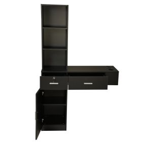 Wall Mount Hair Styling Barber Station Beauty Hair Salon Spa Equipment Set W/ 3-Tier Shelf, Lockable Drawer, Black XH
