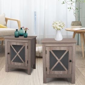 Set of 2 Industrial Nightstand Side Table End Table with X Design Glass Door--vintage wood grain XH - vintage wood grain