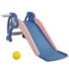 3 in 1 Kids Climber and Slide, Toddler Play Set with Basketball Hoop and Ball, Indoor Outdoor Freestanding Slide for Preschool Boys Girls XH - Blue