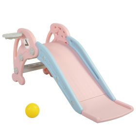 3 in 1 Kids Climber and Slide, Toddler Play Set with Basketball Hoop and Ball, Indoor Outdoor Freestanding Slide for Preschool Boys Girls XH - Pink
