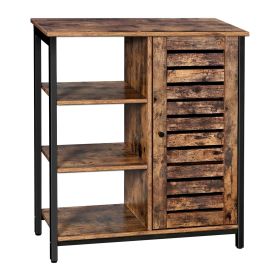 DunaWest Wooden Storage Cabinet with Shutter Door and 3 Compartments, Rustic Brown