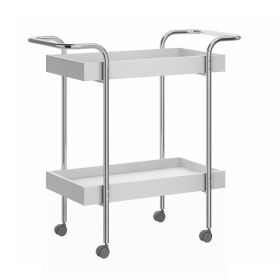 DunaWest Storage Cart with 2 Tier Design and Metal Frame, White and Chrome