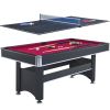 6-ft Pool Table with Table Tennis Top - Black with Red Felt - as Pic