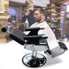 Reclining Barber Chair Hydraulic Salon Chair with Adjustable Headrest, Backrest, Footrest and Heavy Duty Base, Black+Silver - Black+Silver