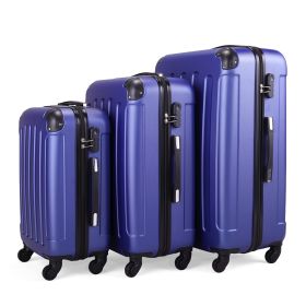 3-Piece Luggage Expandable Lightweight Travel Suitcase Set with Code Lock, Spinner Wheels, 20/24/28 Inches - deep blue