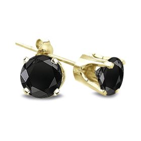 1/2 Ct Round Black Diamond 14K Yellow Gold Stud Earrings - ESG13771M4-50