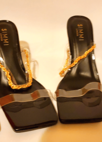 WOMEN SEXY BACKLESS TWO-PART STRAPS HEELS - Black - 9
