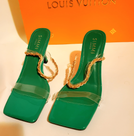 WOMEN SEXY BACKLESS TWO-PART STRAPS HEELS - Green - 7