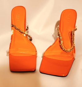 WOMEN SEXY BACKLESS TWO-PART STRAPS HEELS - Orange - 6
