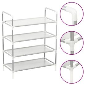 Shoe Rack with 4 Shelves Metal and Non-woven Fabric Silver - Silver