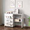 Folding Sewing Craft Cart&Sewing Cabinet Miscellaneous Sewing Kit Art Desk with Storage Shelves and Lockable Casters;  White - white