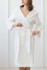 Waffle Linen Bathrobe with Hoodie in White - King Size - Greyish Green