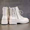 Women High quality leather Fashion Women Non-slip wear-resistant Lace up side zipper Boots Autumn Winter Women Ankle boots - White - 39