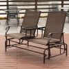 2-Person Outdoor Glider Bench;  Patio Glider Bench with Center Side Table;  Loveseat Glider Chair for Porch;  Garden;  Poolside;  Balcony - Mocha