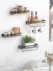 Floating bathroom shelf with towel rail; bathroom/living/kitchen/bedroom wall shelf set of 2; light brown; dark brown; black. - Grey
