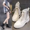 Women High quality leather Fashion Women Non-slip wear-resistant Lace up side zipper Boots Autumn Winter Women Ankle boots - White - 39