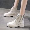 Women High quality leather Fashion Women Non-slip wear-resistant Lace up side zipper Boots Autumn Winter Women Ankle boots - White - 39